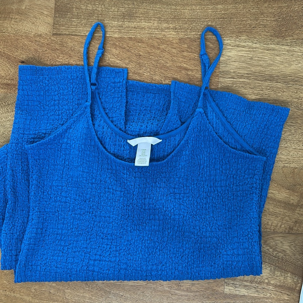 H&M Blue Textured Midi Dress